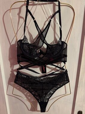 La SENZA Black Lace Strappy Thong Bodysuit